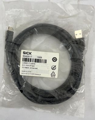 SICK 6042517 USB2.0 Cable A to Mini B 5-Pin 3m Enhanced Black New