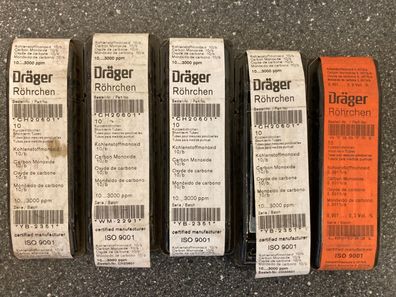Lot of 5 x 10 Dräger Carbon Monoxide (CO) Test Tubes – 50 Tubes – Expired