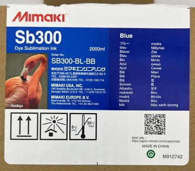 Mimaki Sb300-BL-BB Blue Dye Sublimation Ink 2000ml Genuine Sealed, Exp 09/2025