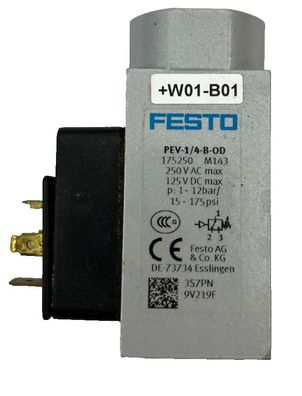 Festo PEV-1/4-B-OD Pressure Switch 175250 G1/4 1-12bar 250V AC 125V DC Pneumatic