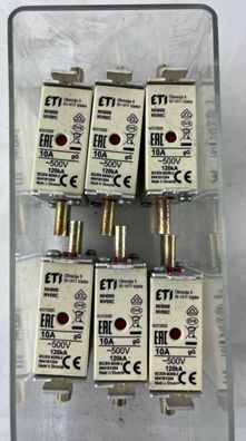 Lot 6x ETI NH000 NV000C Fuse Links 10A 500V gG 120kA 004181204 New