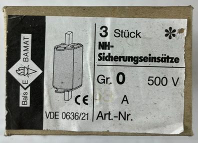 3x Bals E?BAMAT NH0 Fuse Inserts 63A 500V gL IEC 269 VDE 0636/21 NEW