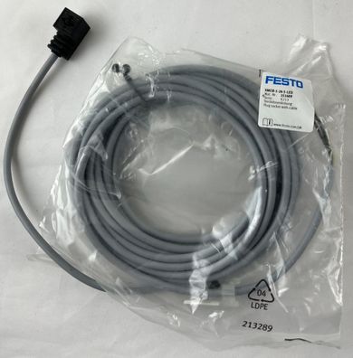 Festo KMEB-1-24-5-LED Solenoid Valve Connector Socket 24V DC 5m Cable w/ LED NEW