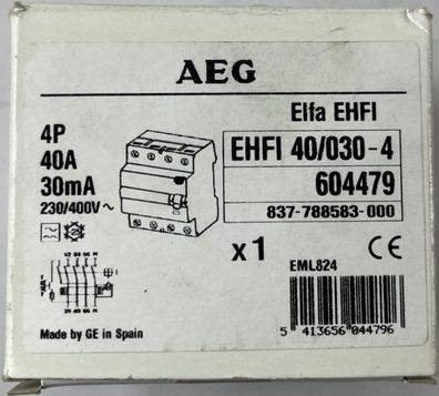 AEG EHFI 40/030-4 4P 40A 30mA RCD Residual Current Device New
