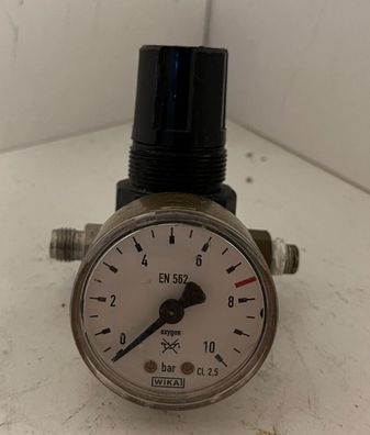Oxygen Pressure Regulator 0-10 bar WIKA Gauge Inline Brass Used