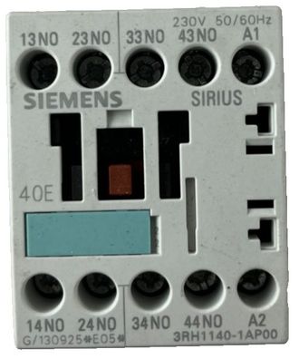 Siemens 3RH1140-1AP00 Auxiliary Contactor 4NO 230VAC Coil New