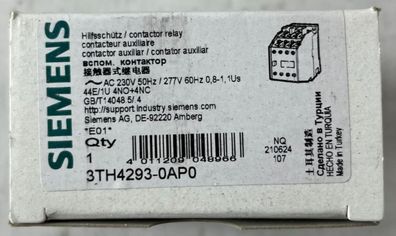 Siemens 3TH4293-0AP0 Contactor Relay 4NO/4NC 230VAC Coil New