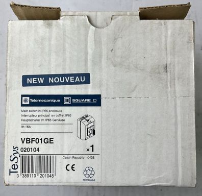 Telemecanique VBF01GE Main Switch 16A IP65 Enclosure TeSys New