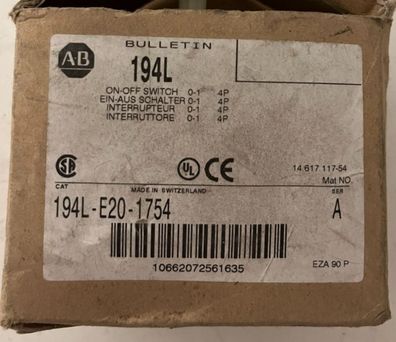 Allen-Bradley 194L-E20-1754 Load Switch, 20A 600V, NEW