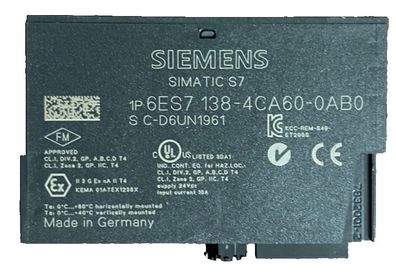 Siemens Simatic S7 ET200S 6ES7 138-4CA60-0AB0 PM-E DC24V Power Module USED