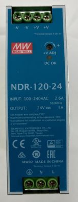 Mean Well NDR-120-24 DIN Rail Power Supply 24V 5A 120W NEW