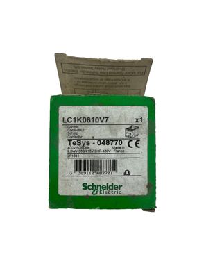 Schneider Electric LC1K0610V7 TeSys K Contactor 3P, 6A, 400V Coil, New