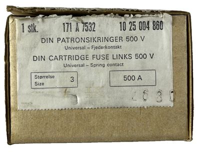 LK-NES 171A7532 DIN 3 Cartridge Fuse Link 500A 500V Industrial Fuse NEW