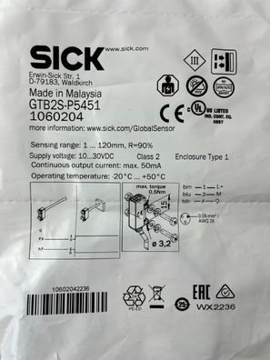 SICK GTB2S-P5451 Photoelectric Sensor 1060204 10-30VDC