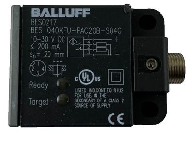 Balluff BES0217 BES Q40KFU-PAC20B-S04C Sensor 10-30VDC 20mm Used