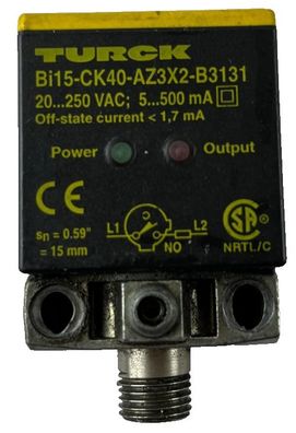 Turck Bi15-CK40-AZ3X2-B3131 Inductive Sensor 20-250VAC 15mm Used