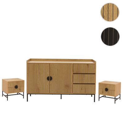 Schlafzimmer-Set HWC-O39, 2x Nachttisch 1x Sideboard, Schubladen Melamin MDF