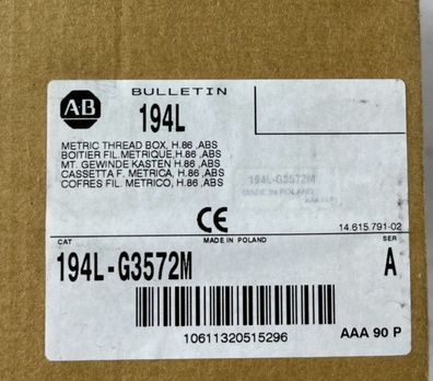 Allen-Bradley 194L-G3572M ABS Metric Enclosure for 194E A25/32 Switches New