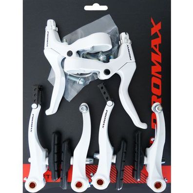 Bremsenset Promax, V-Brake + Bremshebel weiss, Messingschlager, 360841