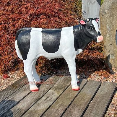Kalb schwarz weiß Bauernhoftierfigur lebensecht Figur Statue Außendekoration Kuh Deko