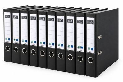 SAD 10er Pack PP Kunststoffordner 7,5cm DIN-A4 Ordner breit schwarz - Aktenordner per
