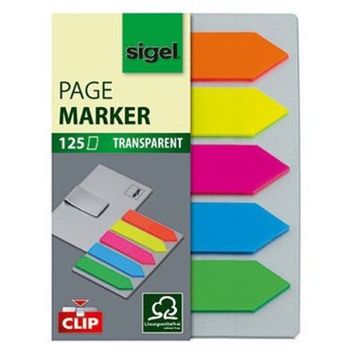 Sigel Index Haftstreifen Film Pfeil mit Clip 5-farbig 52x82mm 125 Bl