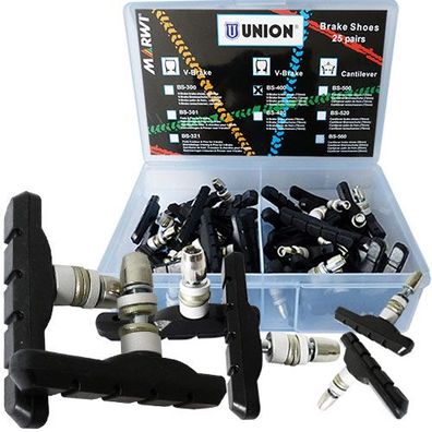 Bremsschuh Union, V-Brake, asymm, schwarz, 72 mm, 25 Paar in Karton, Marwi, 431400