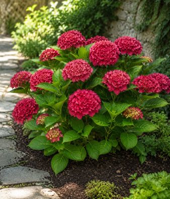Hortensie Alpenglühen Bauernhortensie Rot Hydrangea macrophylla 2 Liter Topf