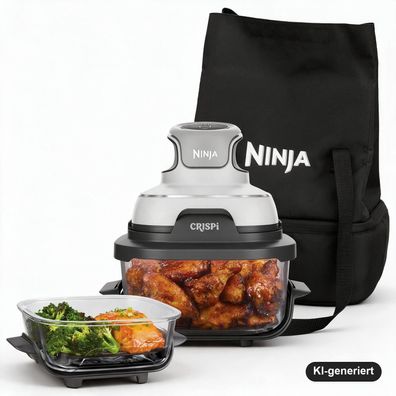 Ninja CRISPi 4-in-1 Glas-Heißluftfritteuse 3,8 l & 1,4 l mit Tragetasche, Weiß
