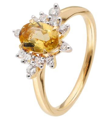 GLIZZ Schmuck Ring für Damen 333 Gold mit Beryll und Lab-Grown Diamanten GL1286