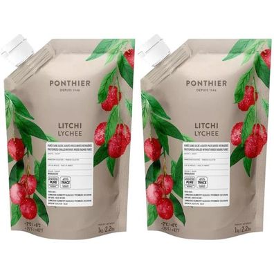 Ponthier Litschi Fruchtpüree 2x 1 kg Premium Lycheepüree 99,9% Frucht aus Madagaskar
