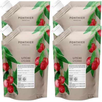 Ponthier Litschi Fruchtpüree 4x 1 kg Premium Lycheepüree 99,9% Frucht aus Madagaskar