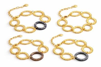 Biba Armband Matt Goldfarben Acryl Blau Beige Braun Luxus Elegant Nickelfrei