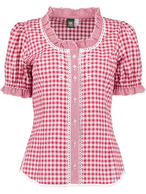 Trachtenbluse Susanne Karo rot - Größe: 50