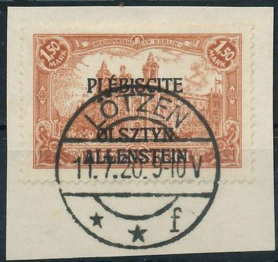 Allenstein Nr 12b zentrisch gestempelt Briefstück gepr. X45349E