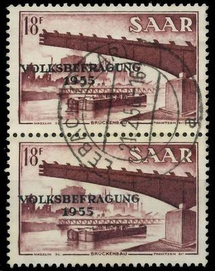 Saarland 1955 Nr 363 zentrisch gestempelt SENKR PAAR X478DD6