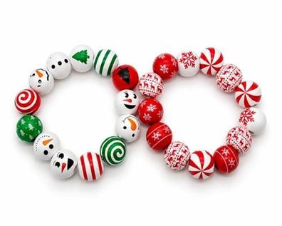 Weihnachts Armband Damen Perlenarmband mit Schneemann u. Weihnachtsmotiven