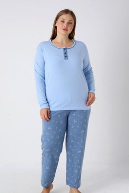 Damen Pyjama Set Plus Size Schlafanzug Übergröße 2tlg Baumwolle Blume XL-4XL