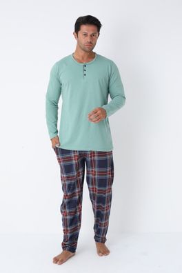 Herren Pyjama Set Schlafanzug Multicolor Langarm Rot-Blau Karierte Hose L-3XL