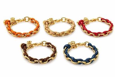Armband Gliederarmband Goldfarben durchzogen Kunstleder Farben Biba Nickelfrei