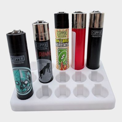 Clipper Feuerzeug Display 15er Ständer Halter Weiß 3D Druck Slot Ständer