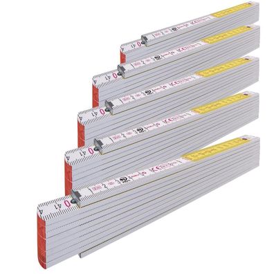 5x Stabila Gliedermaßstab 2 m Holz Type 717 Weiß/Gelb im Set