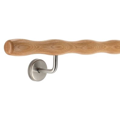 Holz Handlauf Eiche wellenförmig Ø 42 mm gewinkelte Edelstahl Handlaufhalter