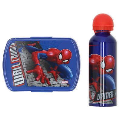 Marvel Spiderman Pausenset Lunchbox Aluminium Trinkflasche für Kindergarten Schule