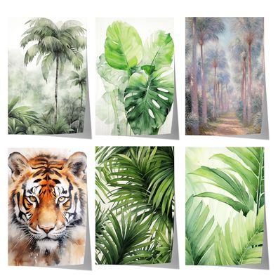 Tropische Pflanzen Poster · Geschenkidee · Aquarell Dschungelblätter und Tige