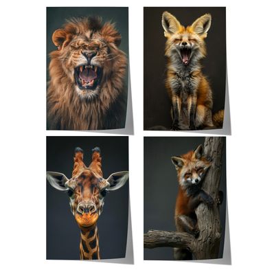 Safari Tiere Poster · Geschenkidee · Löwe, Fuchs und Giraffe · Dekoprint ohne