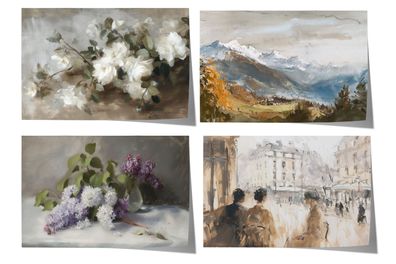 Moderne Landschaft Poster · Geschenkidee · Weiße Blüten Alpen Flieder Französ
