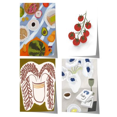 Obst Stillleben Poster · Geschenkidee · Früchte, Tomaten und Blumen in modern