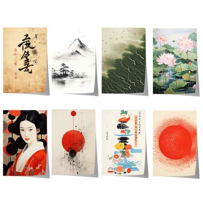 Japan Poster · Geschenkidee · Zen Kalligrafie Fuji Geisha und Lotusblüten · D