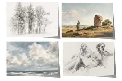 Moderne Landschaft & Figuren Poster · Geschenkidee · Natur Küste Skizzen Zeit